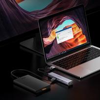 usb c kabelis - UGREEN 5in1 USB-A to 3x USB 3.0 + RJ45 + USB-C adapteris, sidabrinė - 7 nuotrauka