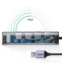 usb c kabelis - UGREEN 5in1 USB-A to 3x USB 3.0 + RJ45 + USB-C adapteris, sidabrinė - 8 nuotrauka
