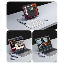 usb c kabelis - UGREEN 5in1 USB-A to 3x USB 3.0 + RJ45 + USB-C adapteris, sidabrinė - 9 nuotrauka