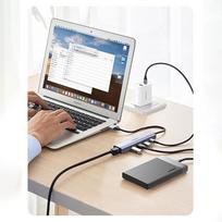 usb c kabelis - UGREEN 5in1 USB-A to 3x USB 3.0 + RJ45 + USB-C adapteris, sidabrinė - 11 nuotrauka
