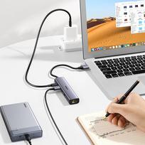 usb c kabelis - UGREEN 5in1 USB-A to 3x USB 3.0 + RJ45 + USB-C adapteris, sidabrinė - 18 nuotrauka