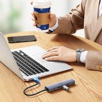 usb c kabelis - UGREEN 5in1 USB-A to 3x USB 3.0 + RJ45 + USB-C adapteris, sidabrinė - 19 nuotrauka