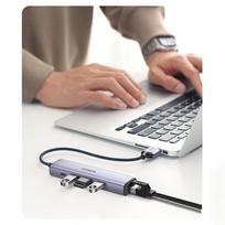 usb c kabelis - UGREEN 5in1 USB-A to 3x USB 3.0 + RJ45 + USB-C adapteris, sidabrinė - 23 nuotrauka