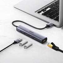 usb c kabelis - UGREEN 5in1 USB-A to 3x USB 3.0 + RJ45 + USB-C adapteris, sidabrinė - 24 nuotrauka