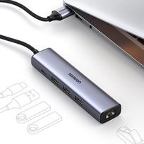 usb c kabelis - UGREEN 5in1 USB-A to 3x USB 3.0 + RJ45 + USB-C adapteris, sidabrinė - 27 nuotrauka