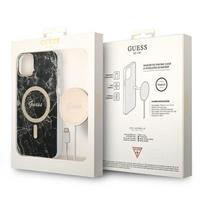 iphone ikroviklis - Rinkinys Guess GUBPP14SHMEACSK Case  Charger iPhone 14 6,1" juodas/juodas kietas dėklas Marble MagSafe - 2 nuotrauka