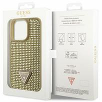deklas apple iphone 14 - Guess "Rhinestones Triangle Metal Logo Case iPhone 14 Pro" Gold - 2 nuotrauka