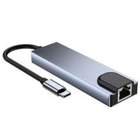 usb to hdmi adapter - Tech-Protect V3-HUB 5in1 USB-C to 2xUSB-A 3.0 + HDMI + USB-C + LAN RJ45 Adapteris Pilkas (Gray) - 3 nuotrauka