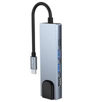 usb to hdmi adapter - Tech-Protect V3-HUB 5in1 USB-C to 2xUSB-A 3.0 + HDMI + USB-C + LAN RJ45 Adapteris Pilkas (Gray) - 6 nuotrauka