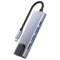 usb to hdmi adapter - Tech-Protect V3-HUB 5in1 USB-C to 2xUSB-A 3.0 + HDMI + USB-C + LAN RJ45 Adapteris Pilkas (Gray) - 7 nuotrauka
