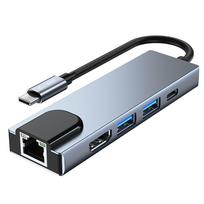 usb to hdmi adapter - Tech-Protect V3-HUB 5in1 USB-C to 2xUSB-A 3.0 + HDMI + USB-C + LAN RJ45 Adapteris Pilkas (Gray) - 8 nuotrauka