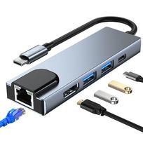 usb to hdmi adapter - Tech-Protect V3-HUB 5in1 USB-C to 2xUSB-A 3.0 + HDMI + USB-C + LAN RJ45 Adapteris Pilkas (Gray) - 9 nuotrauka