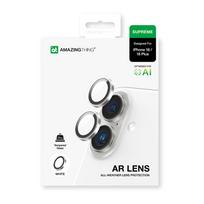 iphone 16 apsauginis stiklas - AmazingThing AR Aluminum 2 Lens Glass with Camera Lens Frame for iPhone 16 / 16 Plus - White - 3 nuotrauka