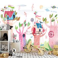 Fototapetas Artgeist Painted Tree Houses - A Colourful Fantasy With Kites For Children, 105 cm x 150 cm