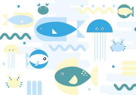 Fototapetas Artgeist Animals In The Sea - Geometric Blue Fish In Water For Kids, 140 cm x 200 cm