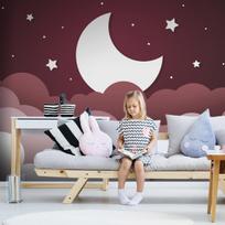 Fototapetas Artgeist Moon Dream - Clouds In A Maroon Sky With Stars For Children, 140 cm x 200 cm