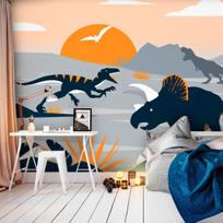 Fototapetas Artgeist Last Dinosaurs With Orange - Abstract Landscape For A Room, 70 cm x 100 cm