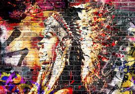 Fototapetas Artgeist Street Art - Colourful Graffiti With Profile Of A Woman On A Brick Background, 245 cm x 350 cm