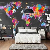Fototapetas Artgeist World Map - Coloured Continents With Names In English On A Grey Background, 245 cm x 350 cm