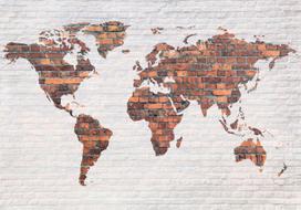 Fototapetas Artgeist World Map: Brick Wall 2XLFT1453MSAM, 210 cm x 294 cm