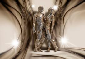 Fototapetas Artgeist Stone Couple - Stone Sculpture Of Two Figures Amidst Delicate Smoke XLNEW011226SAM, 175 cm x 245 cm