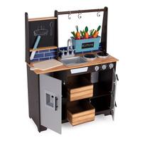 vaikiska medine virtuvele - EcoToys Vaikiška medinė virtuvėlė su priedais, ruda/juoda/pilka (Brown/Black/Grey) - 2 nuotrauka