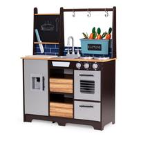 vaikiska medine virtuvele - EcoToys Vaikiška medinė virtuvėlė su priedais, ruda/juoda/pilka (Brown/Black/Grey) - 3 nuotrauka