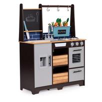 vaikiska medine virtuvele - EcoToys Vaikiška medinė virtuvėlė su priedais, ruda/juoda/pilka (Brown/Black/Grey) - 4 nuotrauka
