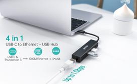type c i usb a - Adapteris CHOETECH USB Type-C – 1x RJ-45, 3x USB Type-A - 3 nuotrauka