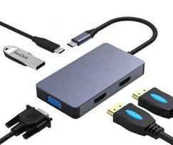 type c usb hdmi - USB Type-C - 2x HDMI, 1x VGA, 1x USB Type-A, 1x USB Type-C PD60W - 4 nuotrauka