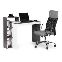 kompiuteriu lentyna - ModernHome CHDK07-DG Rašomasis stalas su lentyna 110x40x75 cm Balta/Pilka (White/Grey) - 2 nuotrauka