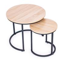 staliukas juodas apvalus - Kavos staliukų komplektas ModernHome Loft, ruda sp./juoda sp., 60 cm x 60 cm x 52 cm - 3 nuotrauka