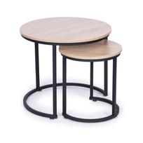 staliukas juodas apvalus - Kavos staliukų komplektas ModernHome Loft, ruda sp./juoda sp., 60 cm x 60 cm x 52 cm - 4 nuotrauka