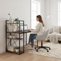 kompiuteriu lentyna - Rašomasis stalas su lentyna ModernHome TH-SD-7-16, 120 cm x 60 cm, 120 cm, juoda sp./riešuto sp. - 5 nuotrauka