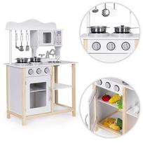 medine vaikiska virtuve - EcoToys Medinė vaikų virtuvėlė su orkaite ir maisto gaminimo priedais, balta TK040B-5 - 2 nuotrauka