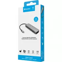 usb c 100w laidas - Sandberg 136-65 USB-C dokas HDMI + 2xUSB-A + 2xUSB-C + PD100W Juodas (Black) - 2 nuotrauka