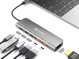 usb c 100w laidas - Sandberg 136-65 USB-C dokas HDMI + 2xUSB-A + 2xUSB-C + PD100W Juodas (Black) - 3 nuotrauka