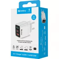 type c pakrovejas - SANDBERG 2in1 Charger 1xUSB-C 1xUSB 35W | 441-52 - 2 nuotrauka