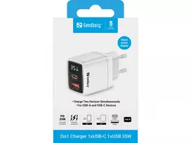 type c pakrovejas - SANDBERG 2in1 Charger 1xUSB-C 1xUSB 35W | 441-52 - 3 nuotrauka