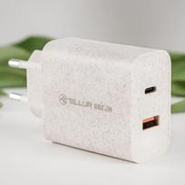 usb c pakrovejas - Tellur Green 38W dual port charger Type-C PD20W   USB QC3.0, cream - 6 nuotrauka