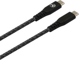 usb type c laidas - Tellur Green Data cable Type-C to Type-C 3A PD60W 1m nylon black - 2 nuotrauka