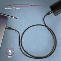 usb type c laidas 2 m - Axagon BUCM3-CM10AB USB-C – USB-C 3.2 Gen 1 laidas, 1m, PD 60W, 3A, pynė, Juodas (Black) - 4 nuotrauka