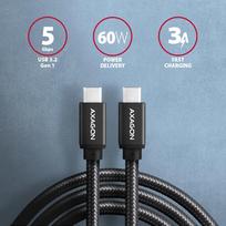 usb type c laidas 2 m - Axagon BUCM3-CM10AB USB-C – USB-C 3.2 Gen 1 laidas, 1m, PD 60W, 3A, pynė, Juodas (Black) - 8 nuotrauka