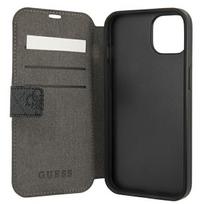 iphone 13 mini deklas - Guess "GUBKP13S4GDGR PU 4G Printed Stripe Book Case iPhone 13 Mini" Grey - 4 nuotrauka