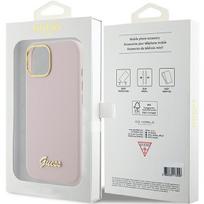 iphone 15 deklas silicone - Guess "Silicone Script Metal Logo & Frame iPhone 15" Pink - 2 nuotrauka