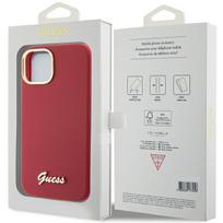deklai iphone 14 silicone - Guess "Silicone Script Metal Logo & Frame iPhone 15" Magenta - 2 nuotrauka