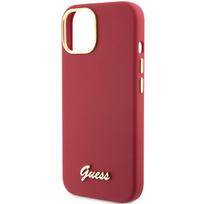 deklai iphone 14 silicone - Guess "Silicone Script Metal Logo & Frame iPhone 15" Magenta - 4 nuotrauka