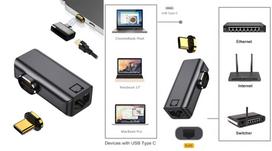 magnetinis usb - Extra Digital Magnetinis adapteris USB Type-C - RJ-45, 100/1000Mb - 2 nuotrauka