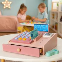 lavinamosios korteles - EcoToys Medinis kasos aparatas vaikams su skaitytuvu, rožinė (Pink) - 3 nuotrauka