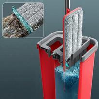 sluota su kibiru - Flat Mop + Bucket + Telescopic Pole + 2 x Microfibre Pad 5.7L Floor Cleaning XXL Set Rotating Head - 6 nuotrauka